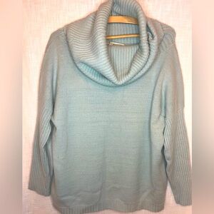 100% Cashmere light blue cowl neck turtleneck sweater USA SIZE L quiet luxury
